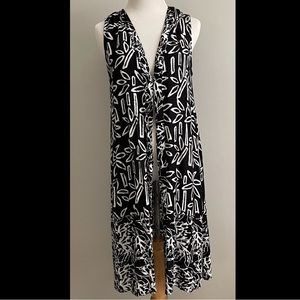 Soft Surroundings Womens Black/White Sleeveless Open Front Cardigan Duster small